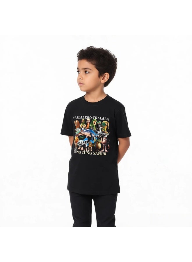 Cartoon AI Classic of Mountains and Seas Stick Figure Tung Children's Student Short-Sleeved T-Shirt - Image 3
